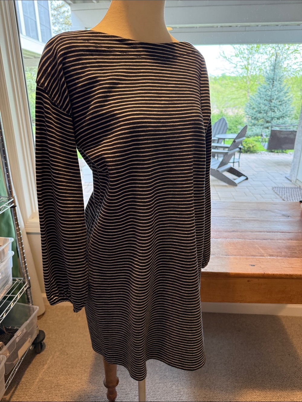 Lilla P Black & White Striped Long Sleeve Shift Dress